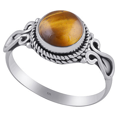 Beautifully Handcrafted Wire Work Tiger's Eye Round Shape 925 Sterling Solid Silver Ring - R3402831-6