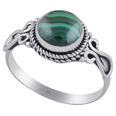 Beautifully Handcrafted Wire Work Malachite Round Shape 925 Sterling Solid Silver Ring - R3402831-7