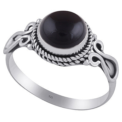 Beautifully Handcrafted Wire Work Black Onyx Round Shape 925 Sterling Solid Silver Ring - R3402831-8