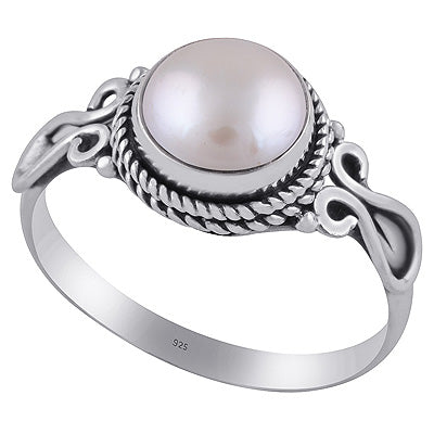 Beautifully Handcrafted Wire Work Pearl Round Shape 925 Sterling Solid Silver Ring - R3402831-9
