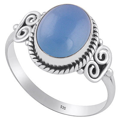 Alluring Rawa & Twisted Wire Work Blue Chalcedony Oval Shape 925 Sterling Solid Silver Ring - R3402834-13