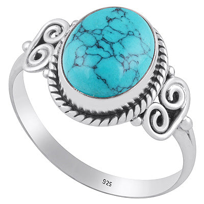 Alluring Rawa & Twisted Wire Work Turquoise Oval Shape 925 Sterling Solid Silver Ring - R3402834-3