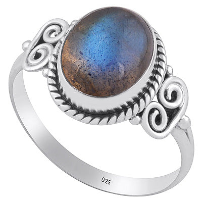 Alluring Rawa & Twisted Wire Work Labradorite Oval Shape 925 Sterling Solid Silver Ring - R3402834-5