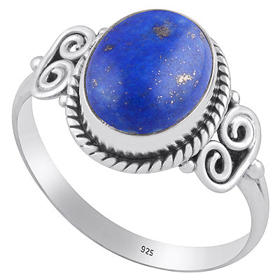 Alluring Rawa & Twisted Wire Work Lapis Oval Shape 925 Sterling Solid Silver Ring - R3402834-6