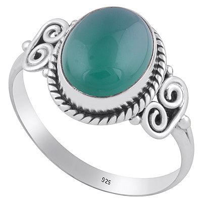 Alluring Rawa & Twisted Wire Work Green Onyx Oval Shape 925 Sterling Solid Silver Ring - R3402834-7