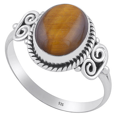 Alluring Rawa & Twisted Wire Work Tiger's Eye Oval Shape 925 Sterling Solid Silver Ring - R3402834-8