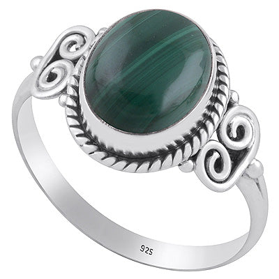 Alluring Rawa & Twisted Wire Work Malachite Oval Shape 925 Sterling Solid Silver Ring - R3402834-9