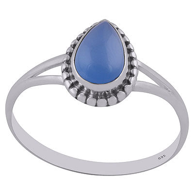 Gorgeous Rawa Work Around Blue Chalcedony Pear Shape 925 Sterling Solid Silver Ring - R3402846-11