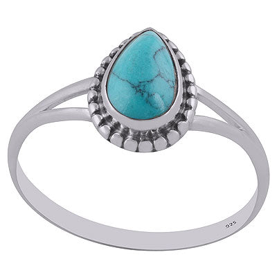 Gorgeous Rawa Work Around Turquoise Pear Shape 925 Sterling Solid Silver Ring - R3402846-2