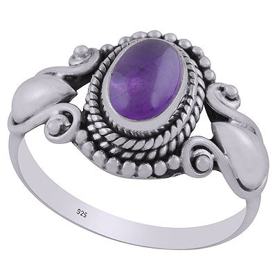 Gorgeous Handcrafted Rawa & Drop Work Around Amethyst Oval Shape 925 Sterling Solid Silver Ring - R3402856-21