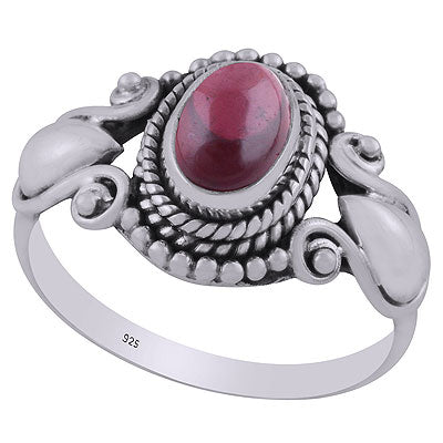 Gorgeous Handcrafted Rawa & Drop Work Around Garnet Oval Shape 925 Sterling Solid Silver Ring - R3402856-22