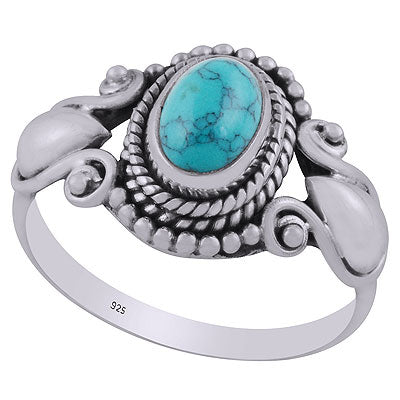 Gorgeous Handcrafted Rawa & Drop Work Around Turquoise Oval Shape 925 Sterling Solid Silver Ring - R3402856-23