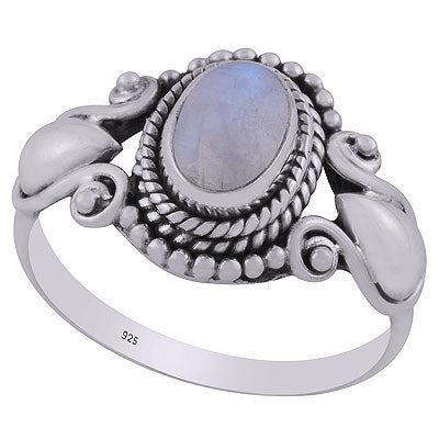 Gorgeous Handcrafted Rawa & Drop Work Around Rainbow Moonstone Oval Shape 925 Sterling Solid Silver Ring - R3402856-24