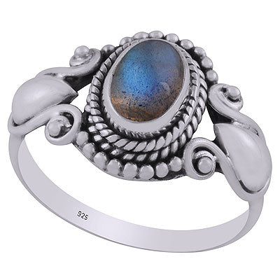 Gorgeous Handcrafted Rawa & Drop Work Around Labradorite Oval Shape 925 Sterling Solid Silver Ring - R3402856-25