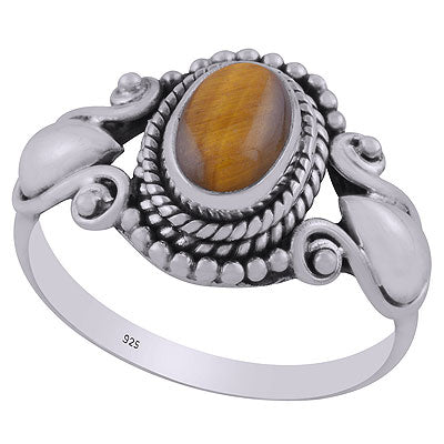 Gorgeous Handcrafted Rawa & Drop Work Around Tiger's Eye Oval Shape 925 Sterling Solid Silver Ring - R3402856-27