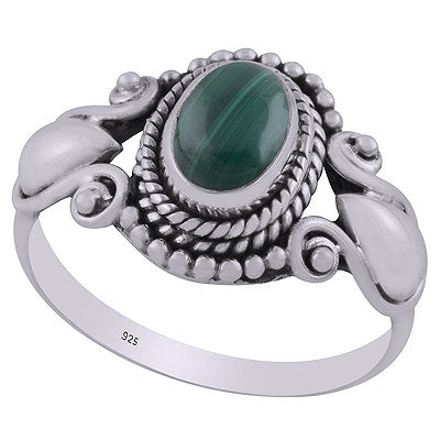 Gorgeous Handcrafted Rawa & Drop Work Around Malachite Oval Shape 925 Sterling Solid Silver Ring - R3402856-28
