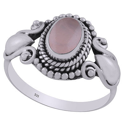 Gorgeous Handcrafted Rawa & Drop Work Around Rose Quartz Oval Shape 925 Sterling Solid Silver Ring - R3402856-29