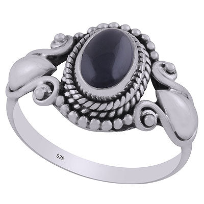Gorgeous Handcrafted Rawa & Drop Work Around Black Onyx Oval Shape 925 Sterling Solid Silver Ring - R3402856-31