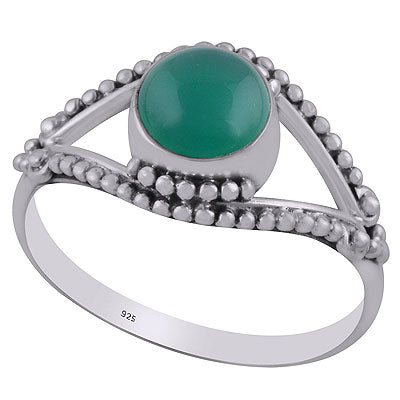 Beautiful Handcrafted Rawa Work Around Green Onyx Round Shape 925 Sterling Solid Silver Ring - R3402859-26