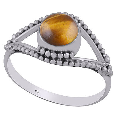 Beautiful Handcrafted Rawa Work Around Tiger's Eye Round Shape 925 Sterling Solid Silver Ring - R3402859-27