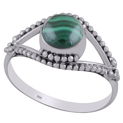 Beautiful Handcrafted Rawa Work Around Malachite Round Shape 925 Sterling Solid Silver Ring - R3402859-28