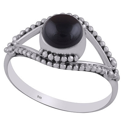 Beautiful Handcrafted Rawa Work Around Black Onyx Round Shape 925 Sterling Solid Silver Ring - R3402859-31