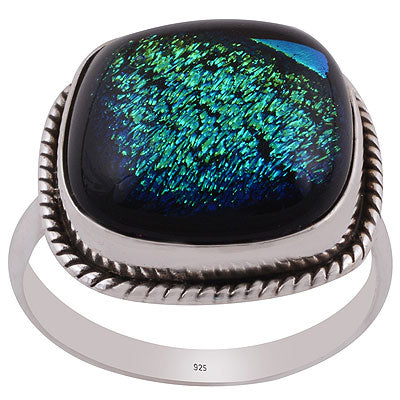 Alluring Twisted wire Around Colorful Gemstone Dichroic Glass Square Shape 925 Sterling Solid Silver Ring - R3402866-101