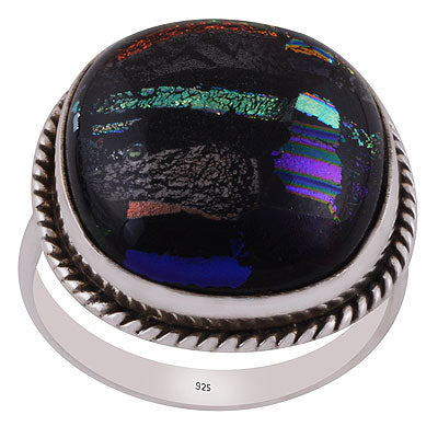 Alluring Twisted wire Around Colorful Gemstone Dichroic Glass Square Shape 925 Sterling Solid Silver Ring - R3402866-103