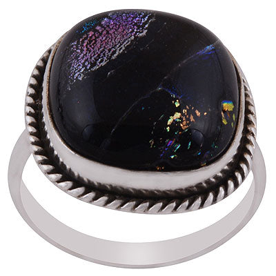 Alluring Twisted wire Around Colorful Gemstone Dichroic Glass Square Shape 925 Sterling Solid Silver Ring - R3402866-106