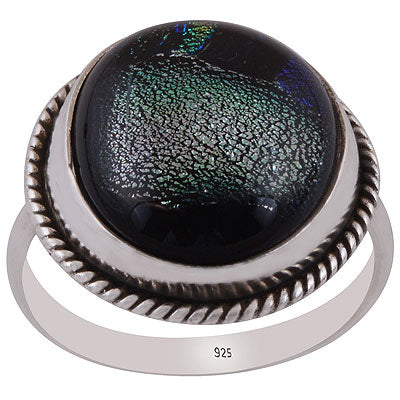 Alluring Twisted wire Around Colorful Gemstone Dichroic Glass Fancy Shape 925 Sterling Solid Silver Ring - R3402866-109