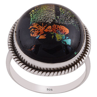 Alluring Twisted wire Around Colorful Gemstone Dichroic Glass Oval Shape 925 Sterling Solid Silver Ring - R3402866-66