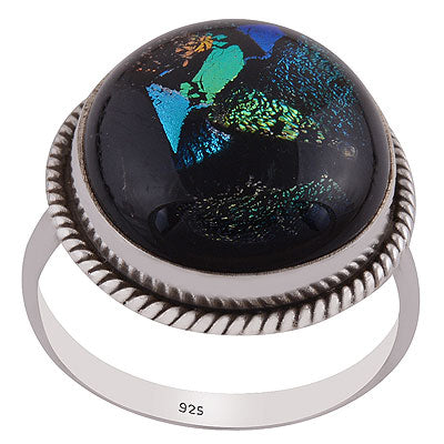 Alluring Twisted wire Around Colorful Gemstone Dichroic Glass Oval Shape 925 Sterling Solid Silver Ring - R3402866-67