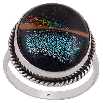 Alluring Twisted wire Around Colorful Gemstone Dichroic Glass Oval Shape 925 Sterling Solid Silver Ring - R3402866-86