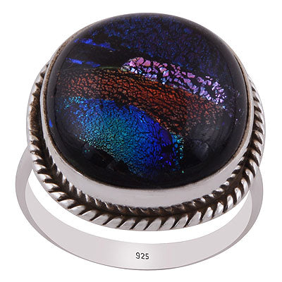 Alluring Twisted wire Around Colorful Gemstone Dichroic Glass Oval Shape 925 Sterling Solid Silver Ring - R3402866-88