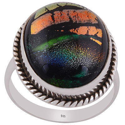 Alluring Twisted wire Around Colorful Gemstone Dichroic Glass Oval Shape 925 Sterling Solid Silver Ring - R3402866-90