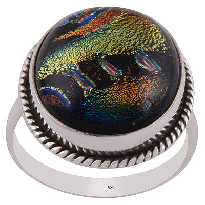 Alluring Twisted wire Around Colorful Gemstone Dichroic Glass Oval Shape 925 Sterling Solid Silver Ring - R3402866-92