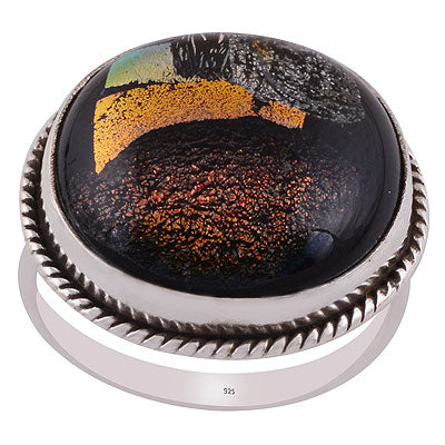 Alluring Twisted wire Around Colorful Gemstone Dichroic Glass Round Shape 925 Sterling Solid Silver Ring - R3402866-95