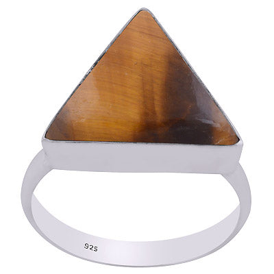 Gorgeous Plain Collet Tiger's Eye Triangle Shape 925 Sterling Solid Silver Ring - R3402877-25