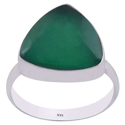 Gorgeous Plain Collet Green Onyx Triangle Shape 925 Sterling Solid Silver Ring - R3402877-5