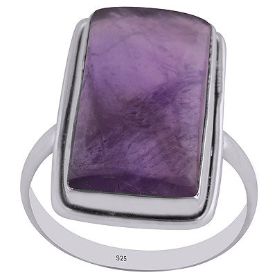Gorgeous Plain Collet Amethyst Rectangle Shape 925 Sterling Solid Silver Ring - R3402881-1
