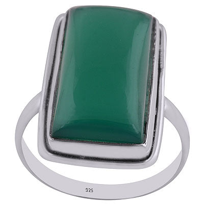 Gorgeous Plain Collet Green Onyx Rectangle Shape 925 Sterling Solid Silver Ring - R3402881-5