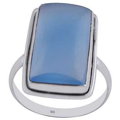 Gorgeous Plain Collet Blue Chalcedony Rectangle Shape 925 Sterling Solid Silver Ring - R3402881-6