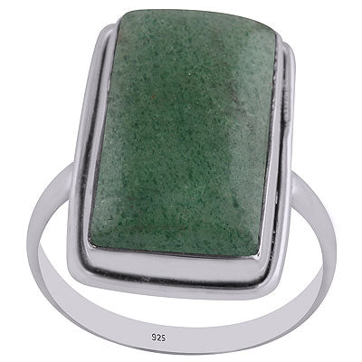 Gorgeous Plain Collet Green Aventurine Rectangle Shape 925 Sterling Solid Silver Ring - R3402881-8