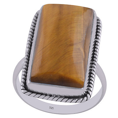 Authentic Wire Work Around Tiger's Eye Rectangle Shape 925 Sterling Solid Silver Ring - R3402885-10