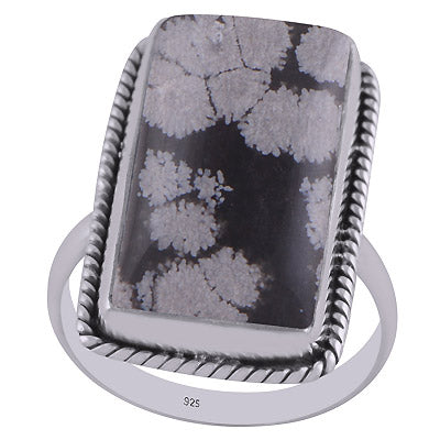 Authentic Wire Work Around Snowflake Obsidian Rectangle Shape 925 Sterling Solid Silver Ring - R3402885-15