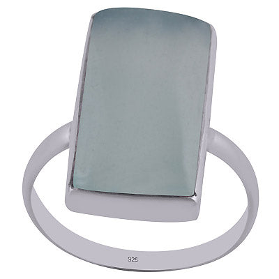 Stunning Shape Gemstone Aqua Chalcedony Rectangle Shape 925 Sterling Solid Silver Ring - R3402888-12