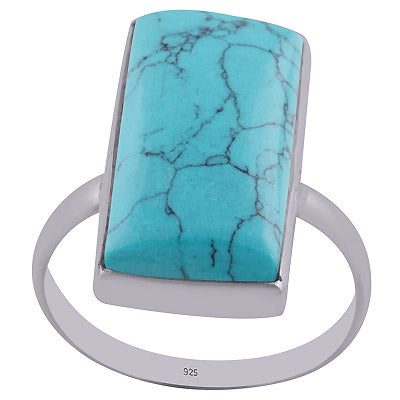 Stunning Shape Gemstone Turquoise Rectangle Shape 925 Sterling Solid Silver Ring - R3402888-2