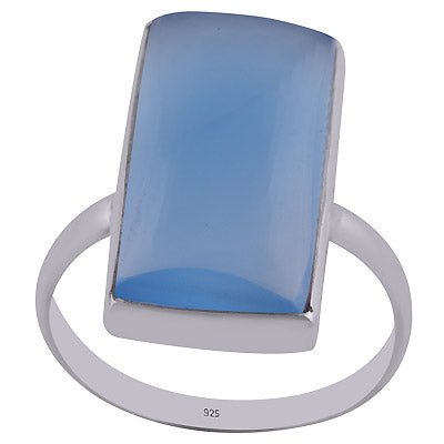Stunning Shape Gemstone Blue Chalcedony Rectangle Shape 925 Sterling Solid Silver Ring - R3402888-7