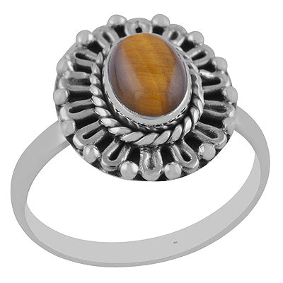 Gorgeous Handwork Around Tiger's Eye Oval Shape 925 Sterling Solid Silver Ring - R3402891-10