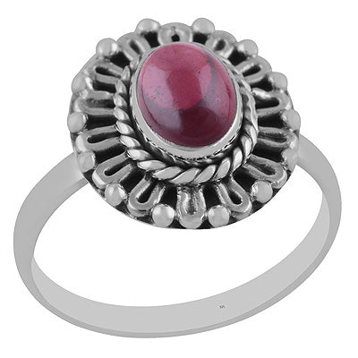 Gorgeous Handwork Around Garnet Oval Shape 925 Sterling Solid Silver Ring - R3402891-2